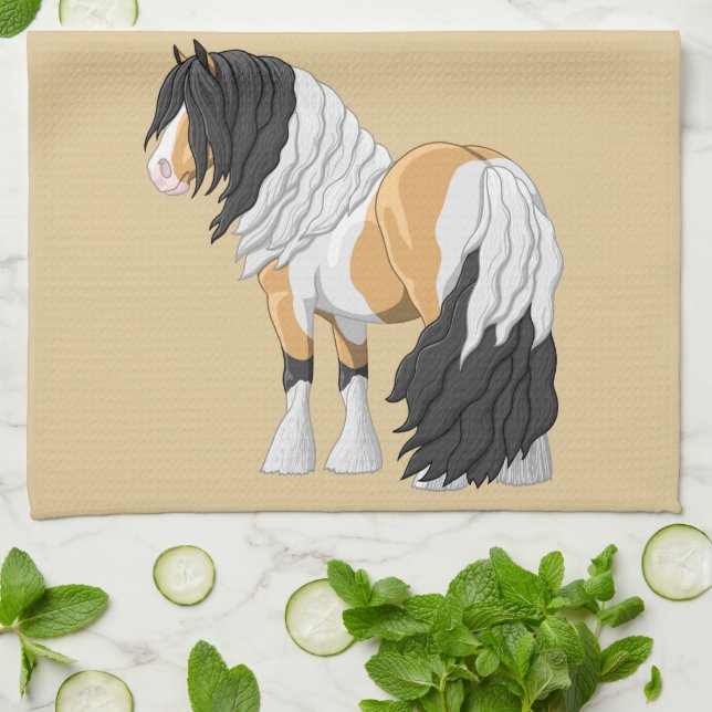 Beautiful Buckskin Pinto Gypsy Vanner Draught Hors Kitchen Towel (Folded)