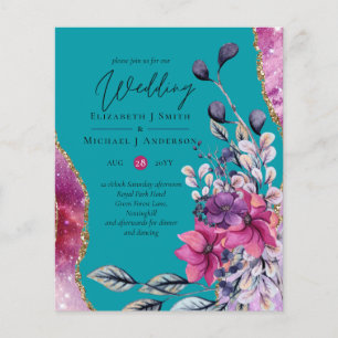 Beautiful BUDGET Pink Teal Floral Agate Wedding Flyer