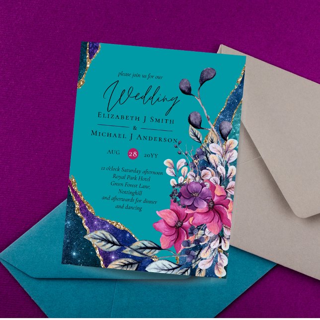 Beautiful BUDGET Purple Teal Floral Agate Wedding  (Creator Uploaded)