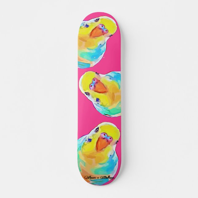 Beautiful Budgie Parakeet Exotic Birds Hot-Pink Skateboard (Front)