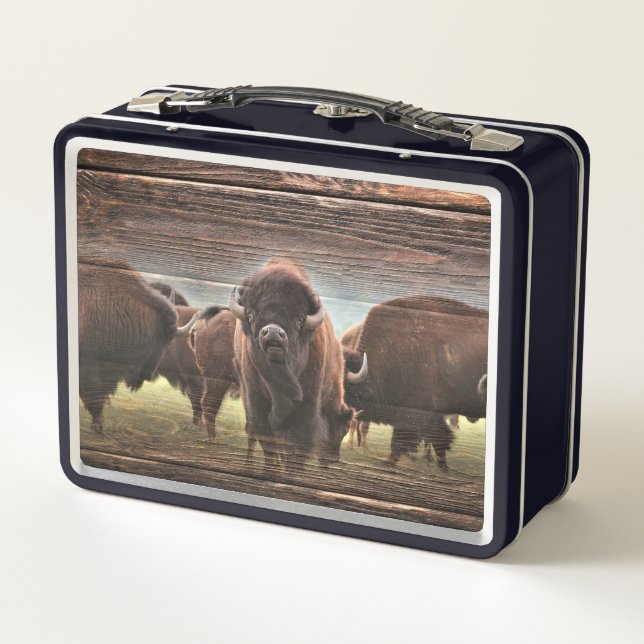 Beautiful Buffalo Herd Metal Lunch Box (Back)