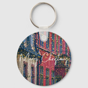 Beautiful Buildings Covered in Christmas Lights Keychain