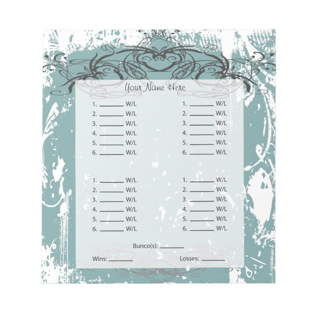 Beautiful Bunco Card/Sheet Notepad (Front)