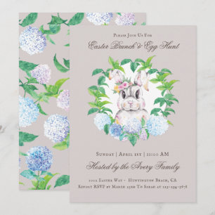 Beautiful Bunny Floral Wreath Brunch & Egg Hunt Invitation