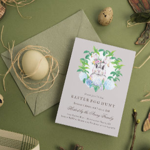 Beautiful Bunny Floral Wreath Easter Egg Hunt Invitation