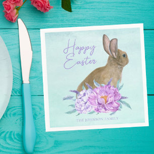 Beautiful Bunny Rabbit Pastel Floral Easter Party Napkin