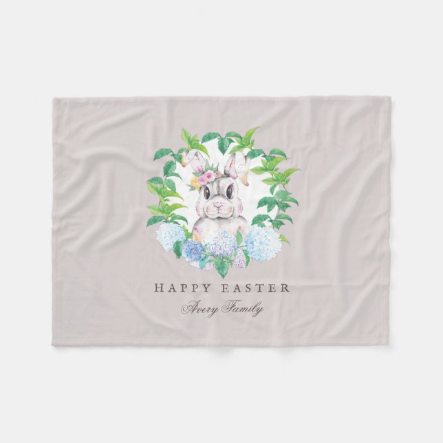 Beautiful Bunny Wreath Easter Personalized Fleece Blanket (Front (Horizontal))