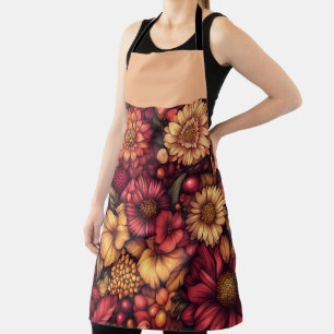 BEAUTIFUL BURGUNDY AND CREAM FALL FLOWERS APRON