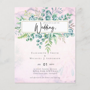 Beautiful Burgundy Blue Eucalyptus BUDGET Invite Flyer