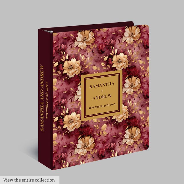 Beautiful Burgundy Blush Gold Floral Wedding  Binder (Beautiful Burgundy Blush Gold Floral Wedding 3 ring binder )