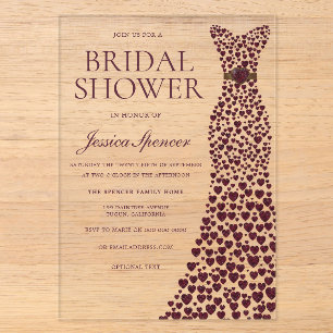 Beautiful Burgundy Dress Elegant Bridal Shower Acrylic Invitations
