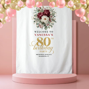 Beautiful Burgundy Floral 80th Birthday Tapestry
