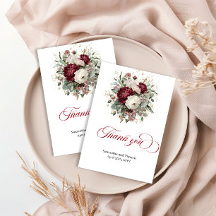 Beautiful Burgundy Floral Gold Thank You Card