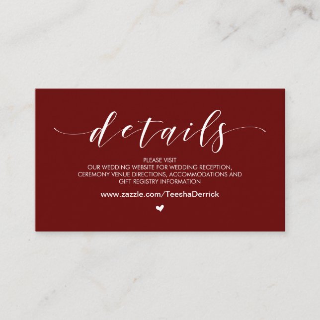 Beautiful Burgundy, Wedding Website Details Enclosure Card (Front)