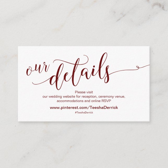 Beautiful Burgundy, Wedding Website Details Enclosure Card (Front)