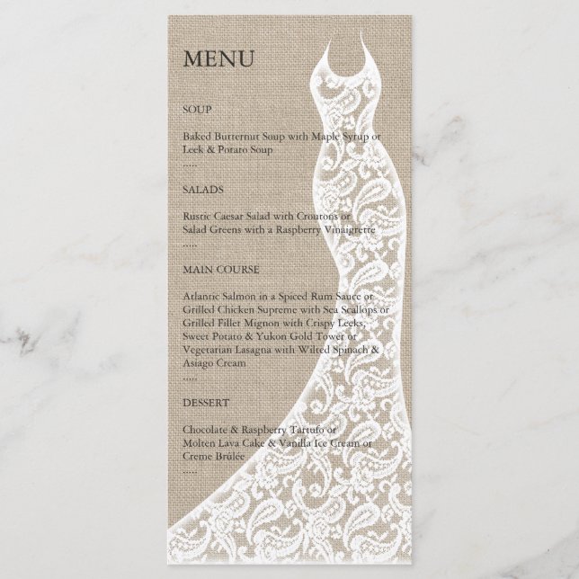 Beautiful Burlap Bridal Shower Menu (Front)