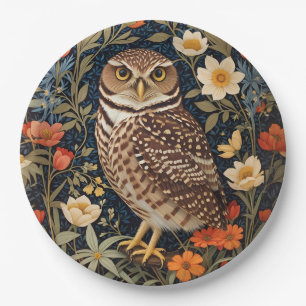 Beautiful Burrowing Owl William Morris Inspired Paper Plate