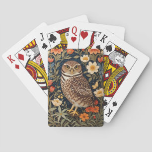 Beautiful Burrowing Owl William Morris Inspired Playing Cards