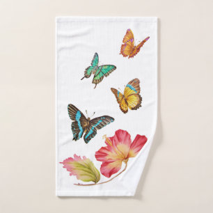 Beautiful Butterflies and Colourful Pink Hibiscus Hand Towel