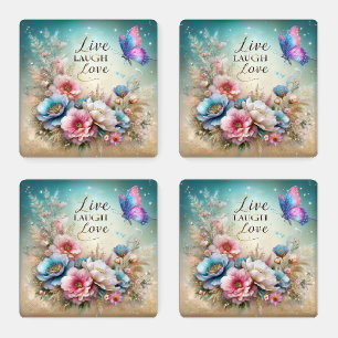 Beautiful Butterflies and Flowers Coaster Set