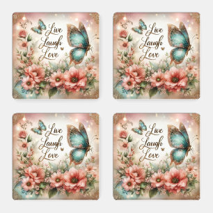 Beautiful Butterflies and Flowers Coaster Set