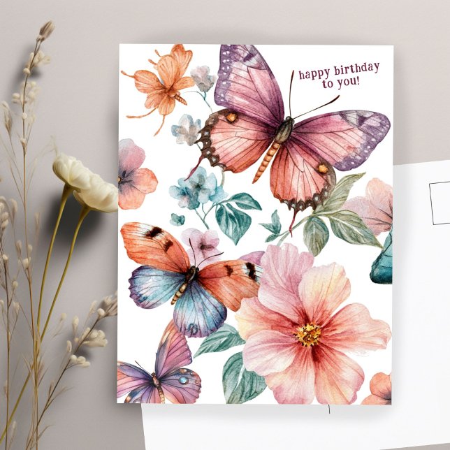 Beautiful Butterflies and Flowers Happy Birthday  Postcard (Beautiful Butterflies and Flowers Happy Birthday Postcard
)