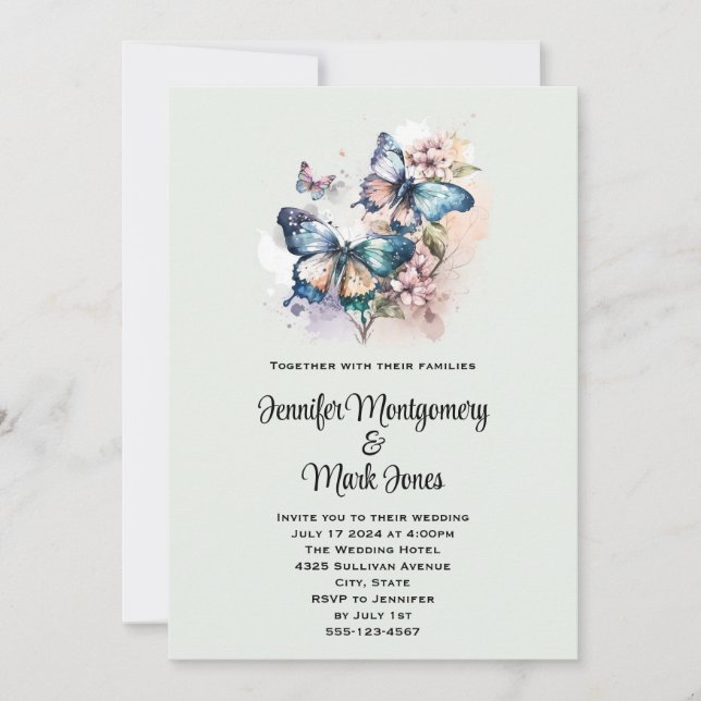Beautiful Butterflies and Flowers Invitation (Front)
