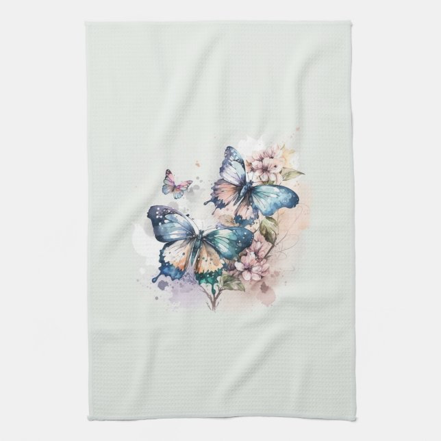 Beautiful Butterflies and Flowers Kitchen Towel (Vertical)