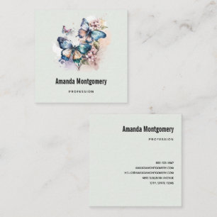 Beautiful Butterflies and Flowers Square Business Card