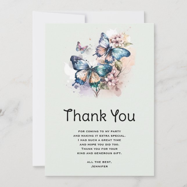 Beautiful Butterflies and Flowers Thank You Card (Front)