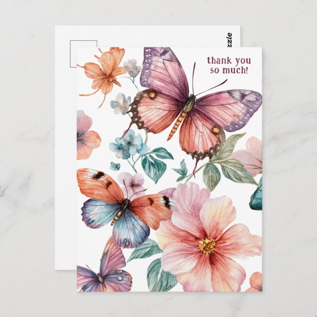 Beautiful Butterflies and Flowers Thank You Postcard (Front/Back)