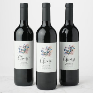 Beautiful Butterflies and Flowers Wedding Wine Label