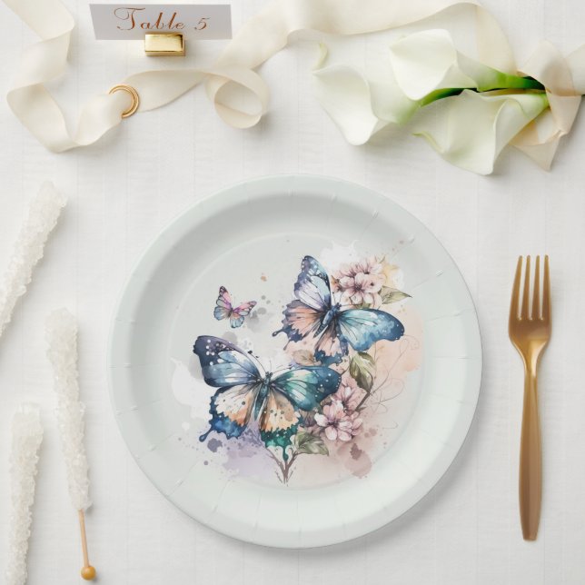 Beautiful Butterflies and Flowers Whimsical Paper Plate (Wedding)