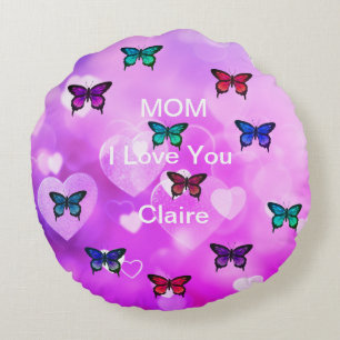 Beautiful Butterflies and Hearts Round Pillow