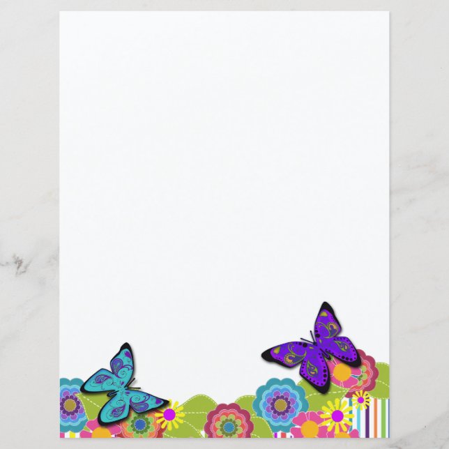 Beautiful Butterflies! | Bright Flowers Stationery (Front)