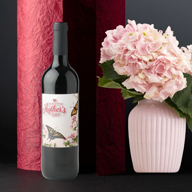 Beautiful Butterflies Floral Mothers Day Wine Label (Creator Uploaded)