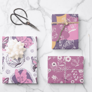 Beautiful Butterflies in Pink and Purple Wrapping Paper Sheet