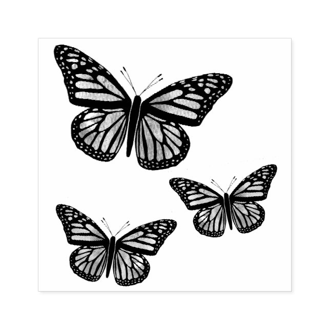 Beautiful Butterflies Monarchs Hand Drawn Rubber Stamp (Imprint)