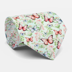 Beautiful Butterflies On a Pale Green Background Tie