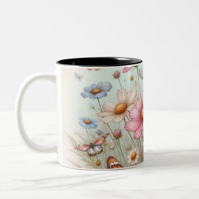 Beautiful Butterflies on Flowers Mugs (Left)