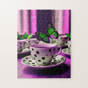 Beautiful Butterflies on Polka-Dot Cups Jigsaw Puzzle