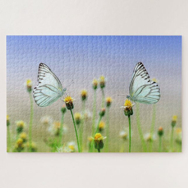 Beautiful Butterflies Spring Meadow Flowers Nature Jigsaw Puzzle (Horizontal)
