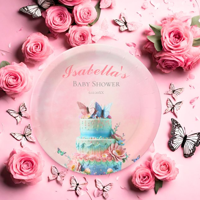 Beautiful Butterflies Twins Baby Shower Paper Plate (Charming plates, twin butterflies dance, delicately holding sweet treats for celebrations.)