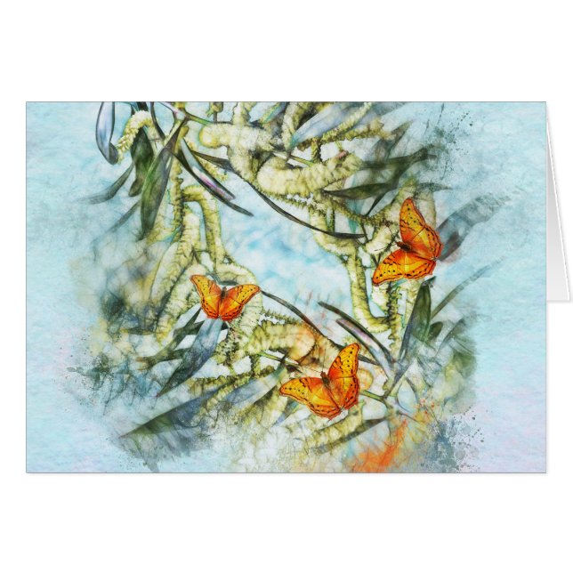 beautiful butterflies & wattle horizontal card (Front Horizontal)