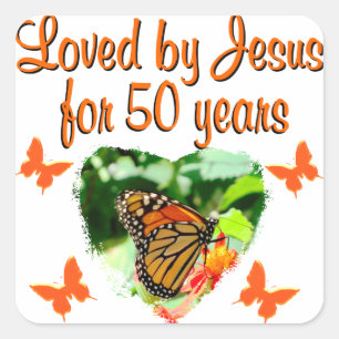 BEAUTIFUL BUTTERFLY 50TH BIRTHDAY DESIGN SQUARE STICKER