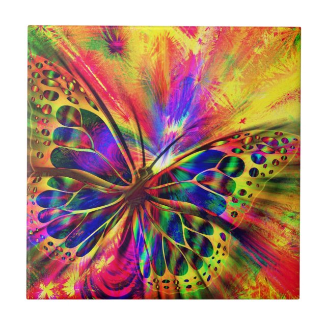 Beautiful Butterfly Abstract Colourful Light Tile (Front)