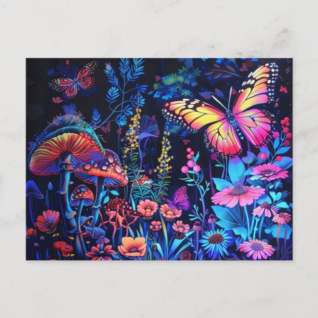 Beautiful Butterfly and Mushrooms Fantasy  Postcard (Front)