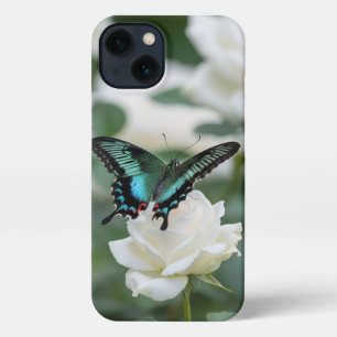 Beautiful Butterfly and white roses iPhone 13 Case