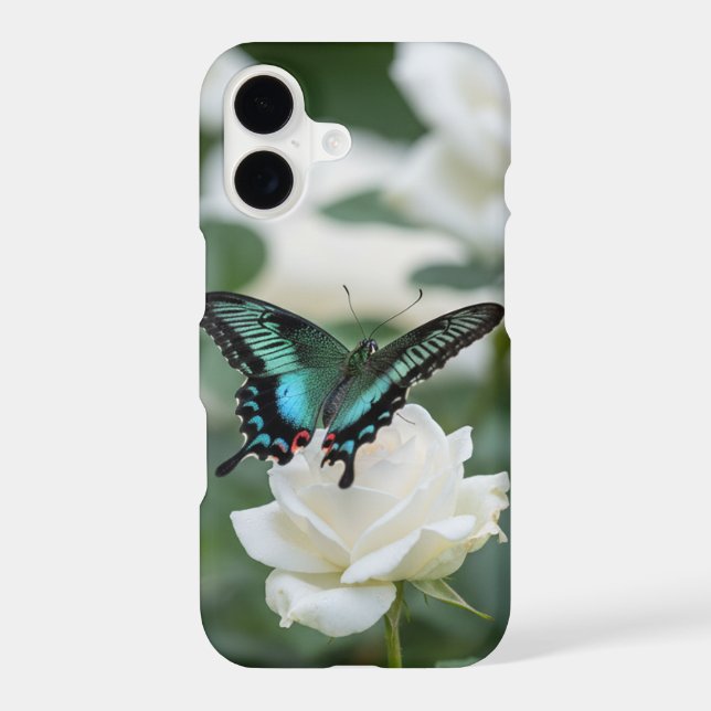 Beautiful Butterfly and white roses iPhone Case (Back)