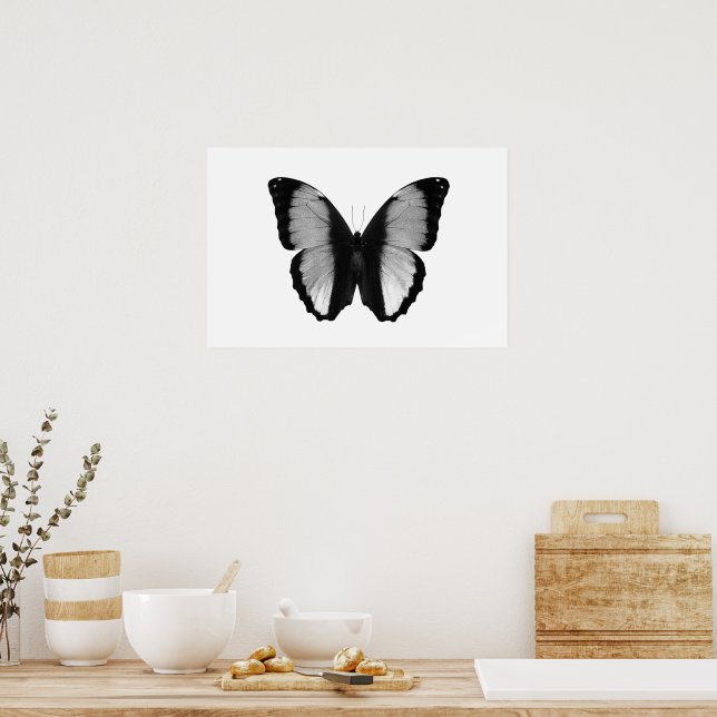 Beautiful Butterfly Black And White Photography Poster (Kitchen)